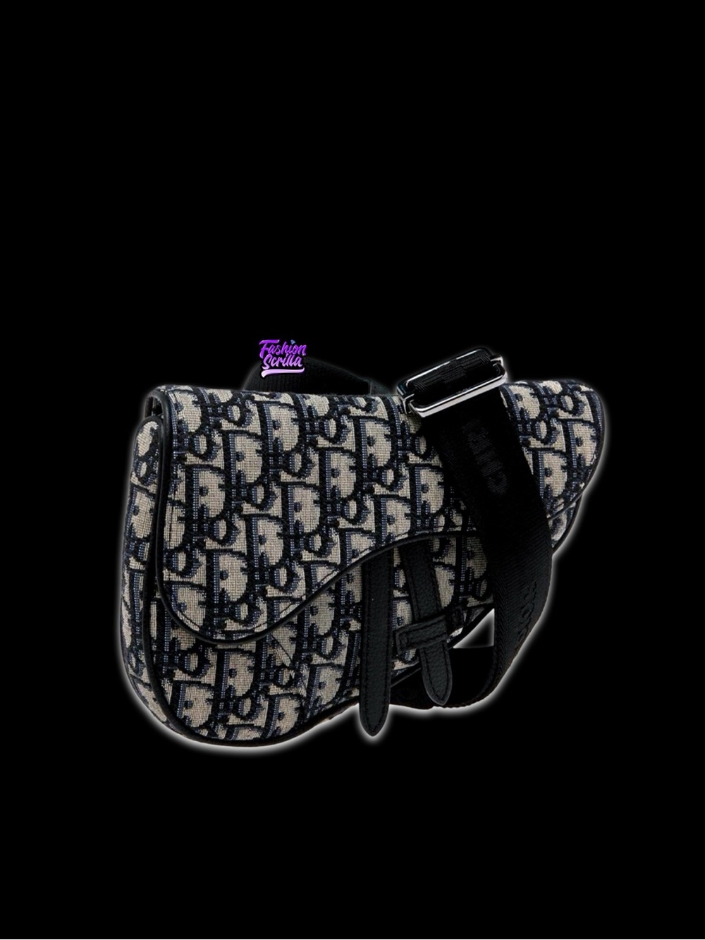 Dior Navy Blue Black Oblique Canvas Mini Saddle Convertible Crossbody Waist Bag - Picture 7 of 12